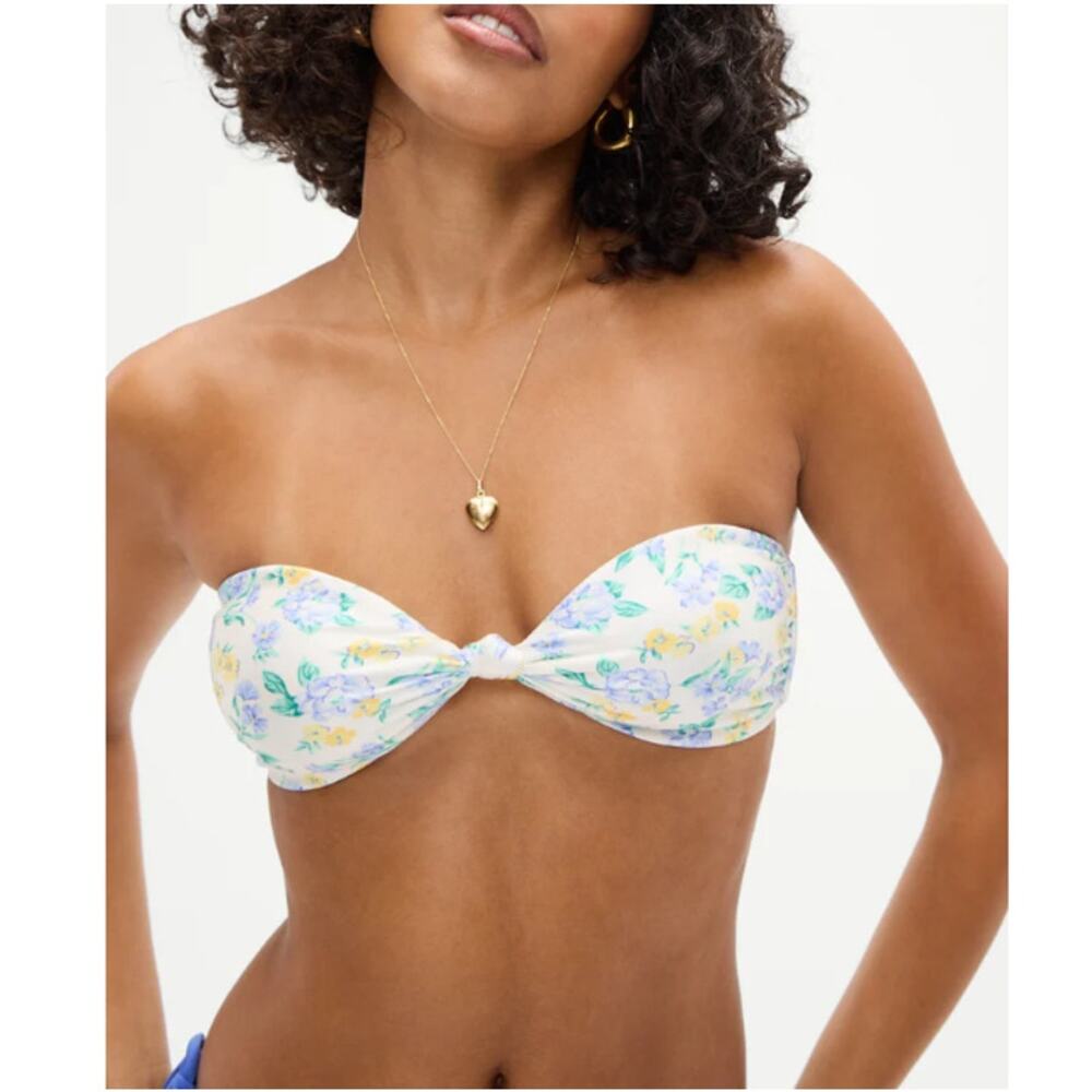 Frankies Bikinis Women's Coastal Floral Crescent Bandeau Bikini Top Size XL
